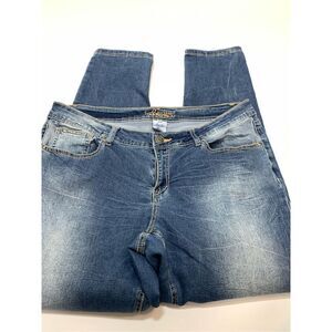 Revolt Women's Mid Rise Faded Contrast Stitch Skinny Denim Jeans Blue Size 18W